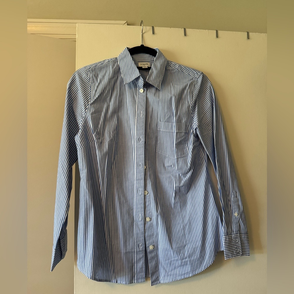 NWOT J. Crew Women’s Petite Small Blue and White Striped Dress Shirt